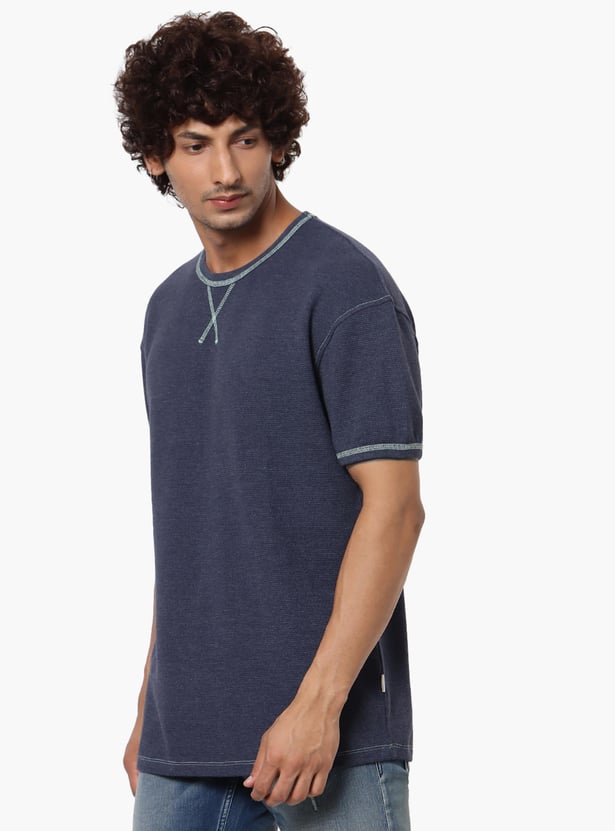 JACK & JONES Men Textured Crew Neck T-shirt