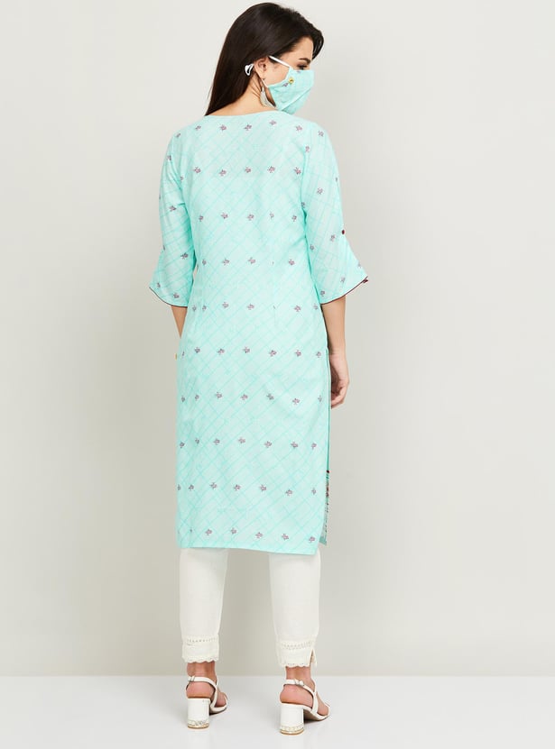 AURELIA Women Printed Three-quarter Sleeves Straight Kurta