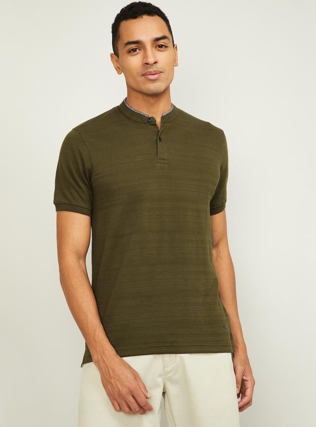 CODE Men Textured Mandarin Collar T-shirt