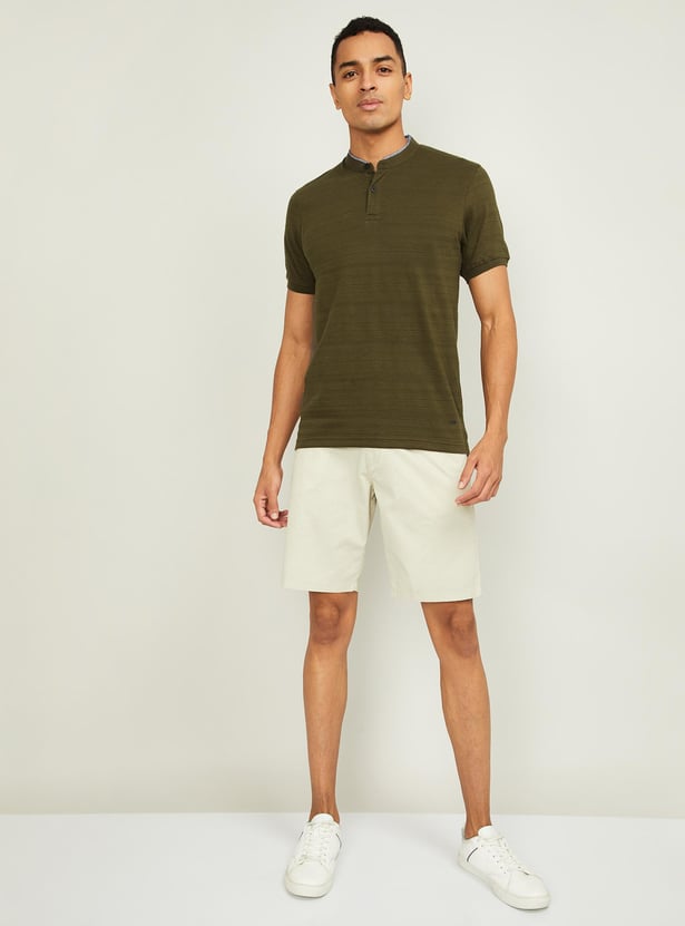 CODE Men Textured Mandarin Collar T-shirt