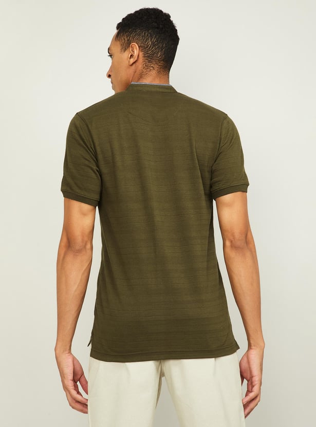 CODE Men Textured Mandarin Collar T-shirt