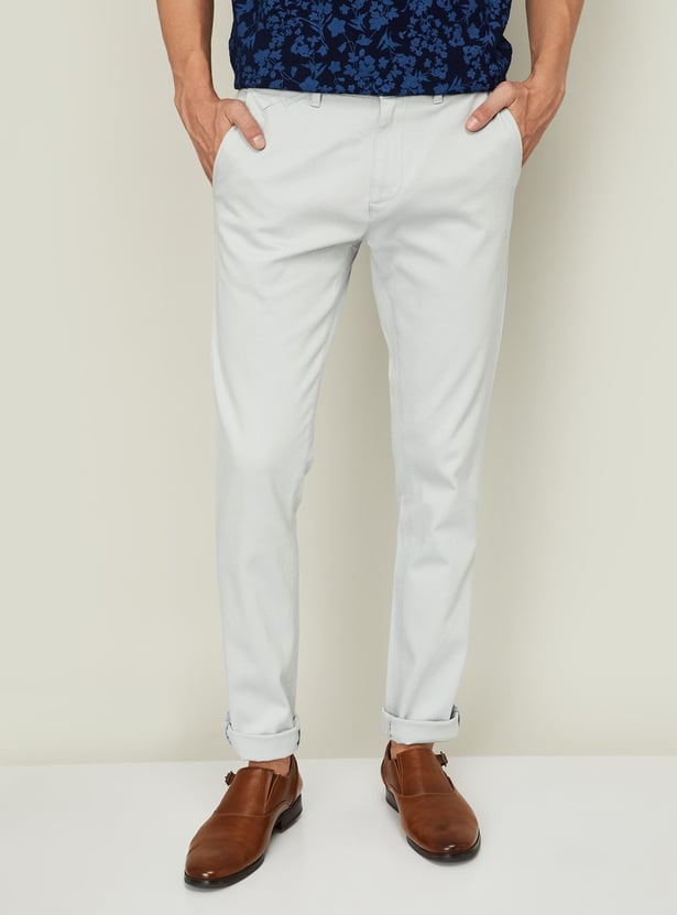 V DOT Men Solid Slim Tapered Fit Trousers