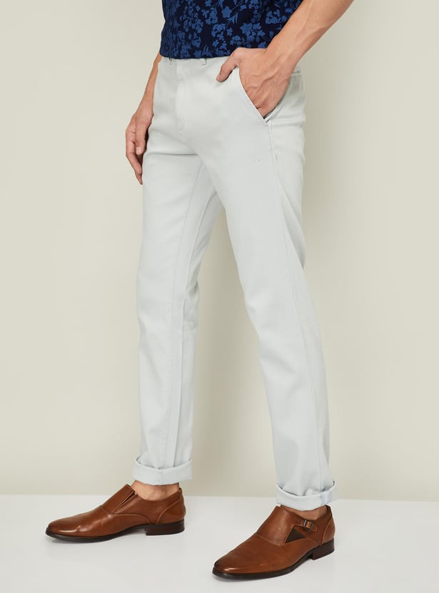 V DOT Men Solid Slim Tapered Fit Trousers