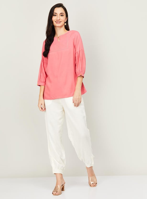 GLOBAL DESI Women Solid Straight Pants