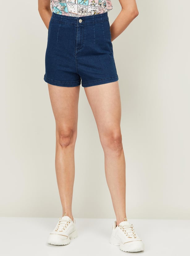 GINGER Women Solid Denim Shorts