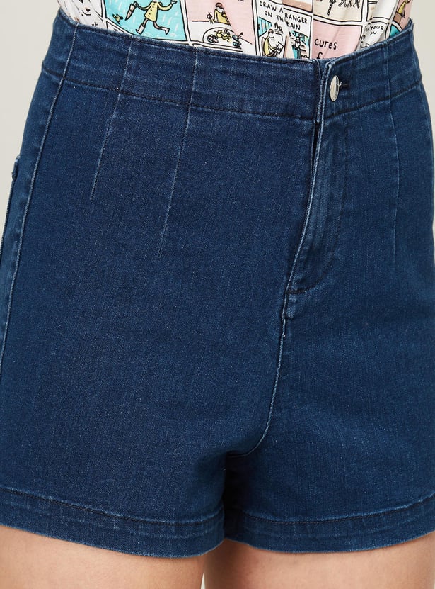 GINGER Women Solid Denim Shorts