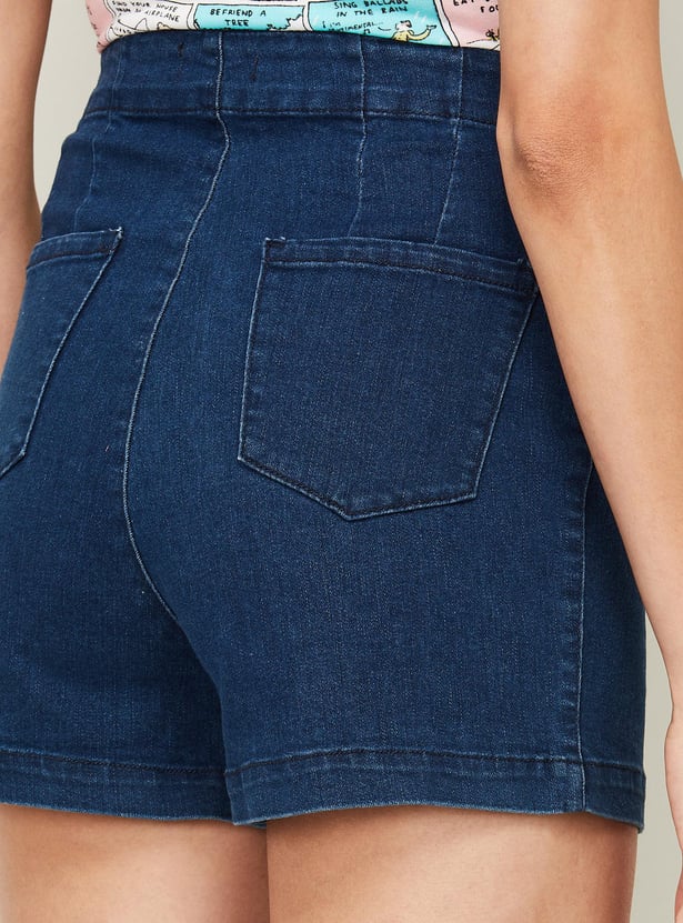 GINGER Women Solid Denim Shorts