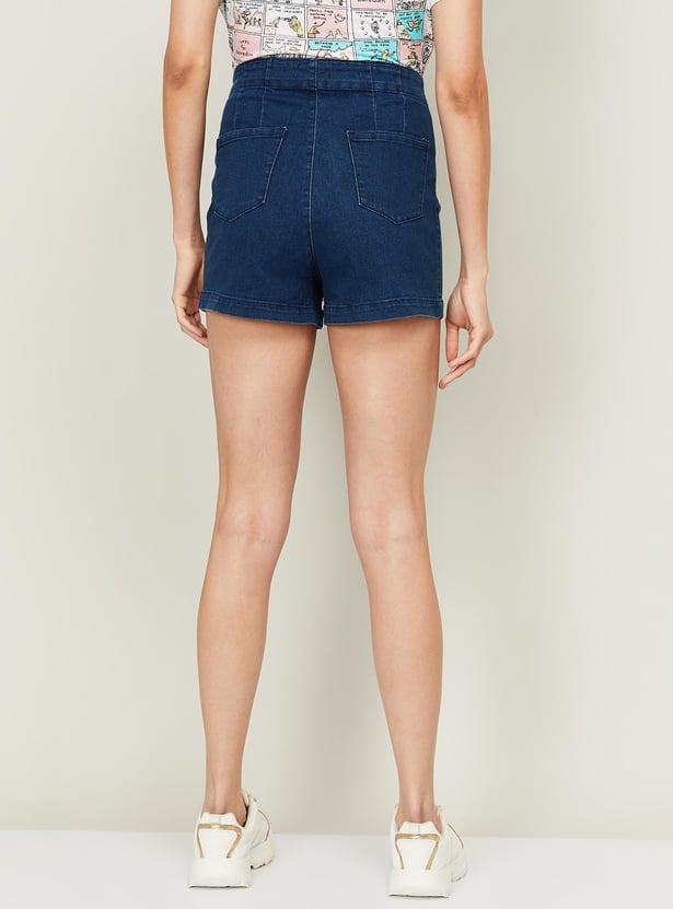 GINGER Women Solid Denim Shorts