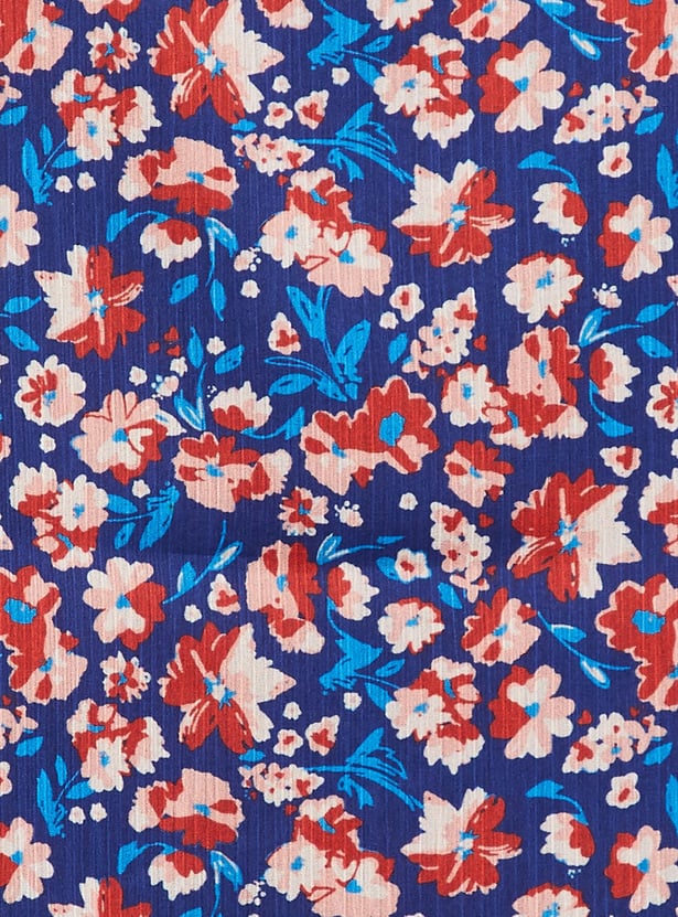 ALLEN SOLLY Floral Print Top with Tie Neck and Ruffles