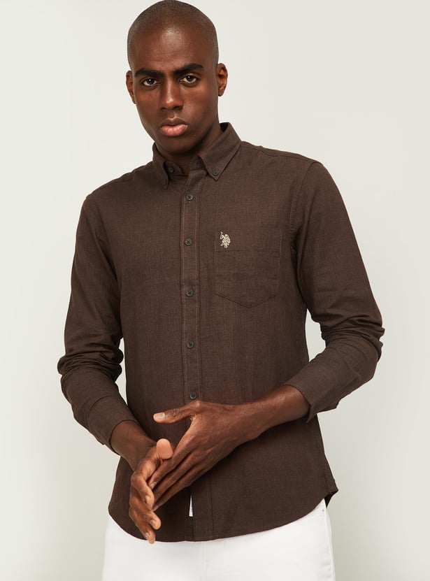 Buy POLO Men Textured Button-Down Collar Casual Shirt