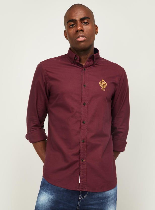 POLO Men Solid Button-Down Collar Casual Shirt