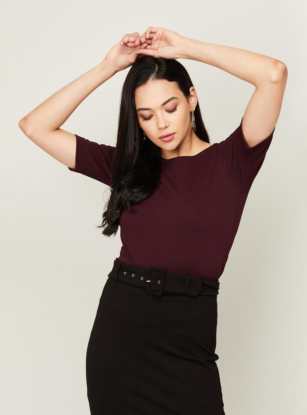 CODE Women Solid Round Neck Top