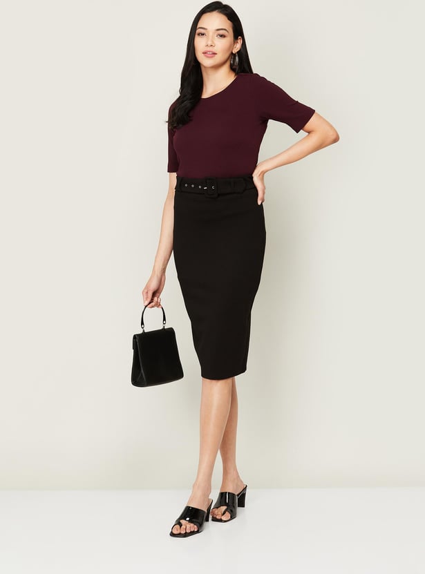 CODE Women Solid Round Neck Top