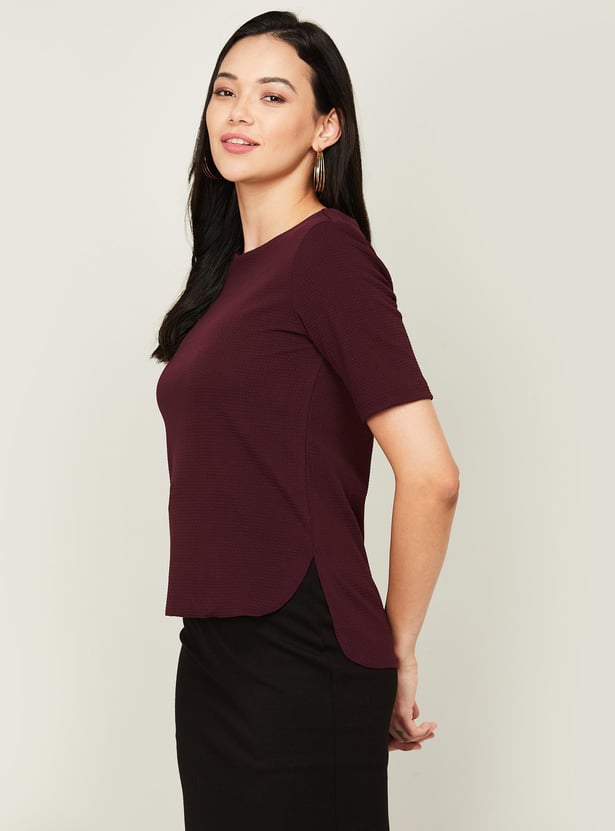 CODE Women Solid Round Neck Top