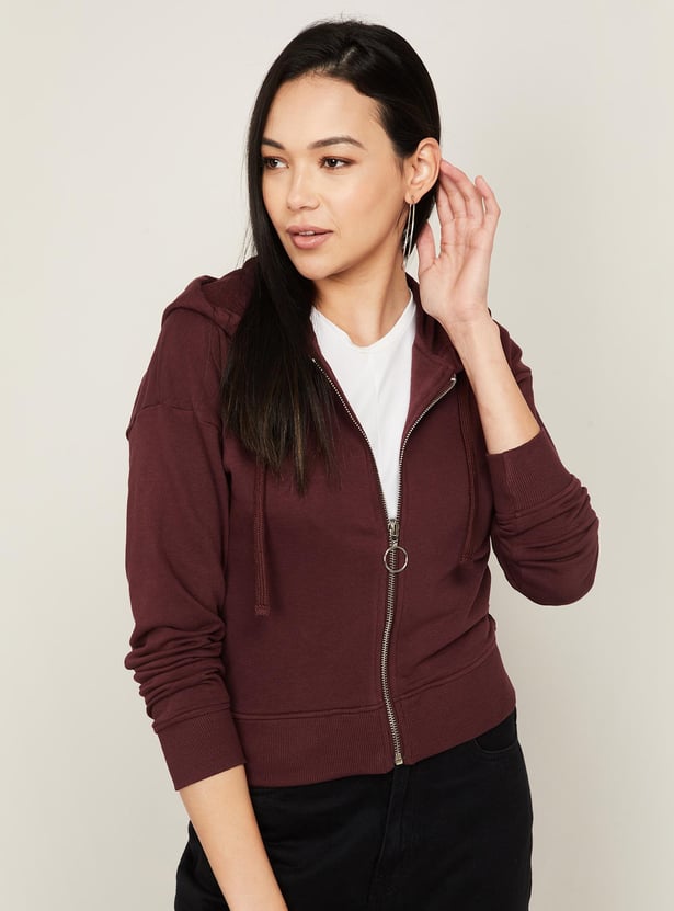 GINGER Women Solid Hooded Sweatshirt