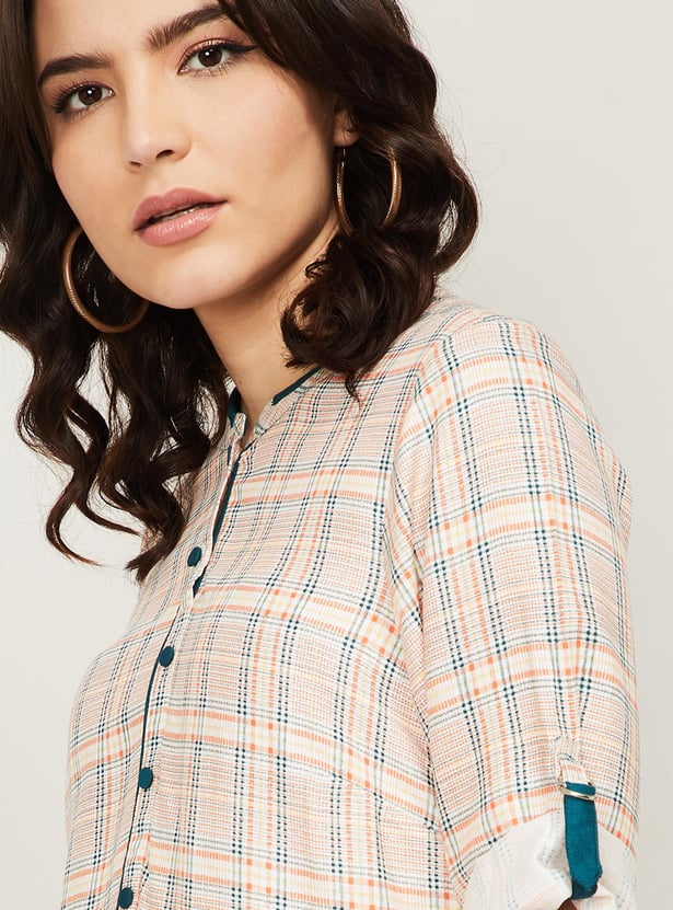 AURELIA Women Checked Three-quarter Sleeves Straight Kurta