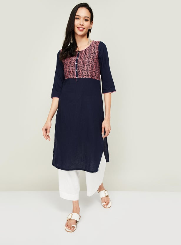 AURELIA Women Printed Round Neck Straight Kurta
