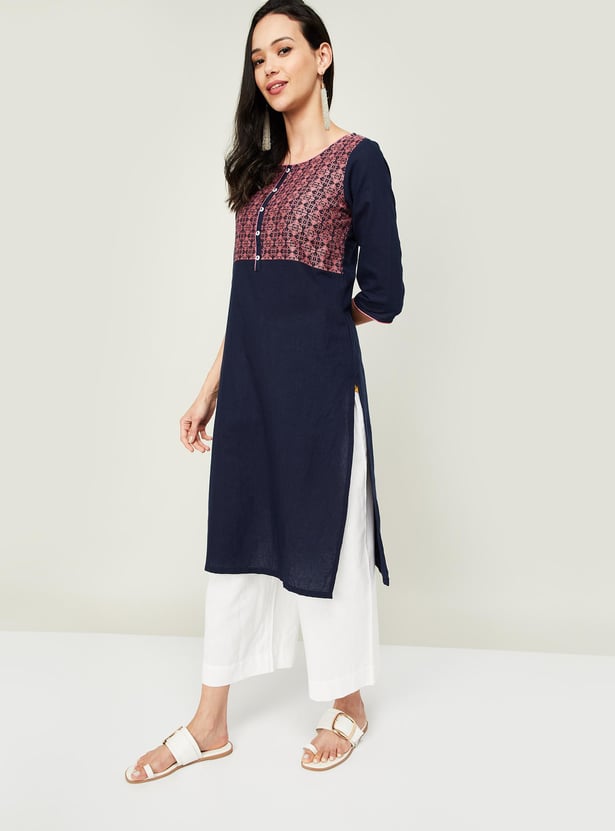 AURELIA Women Printed Round Neck Straight Kurta