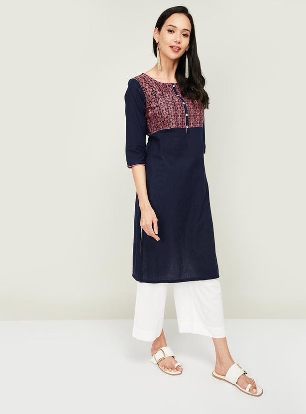 AURELIA Women Printed Round Neck Straight Kurta