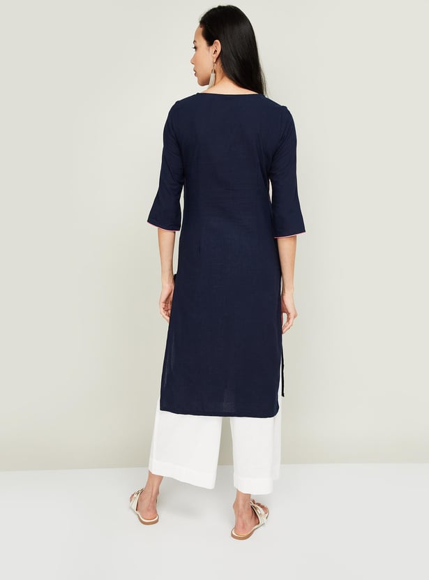 AURELIA Women Printed Round Neck Straight Kurta