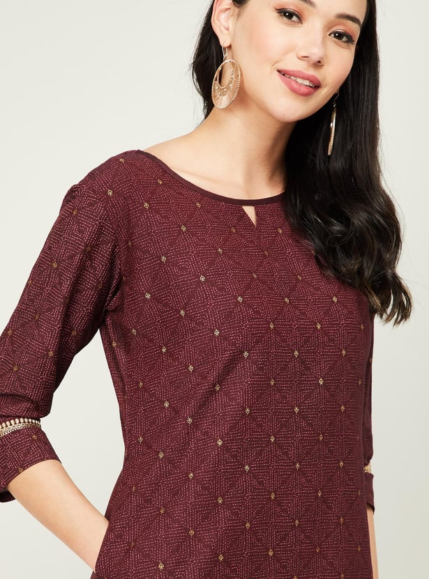 SPAN Women Printed Three-quarter Sleeves Straight Kurta