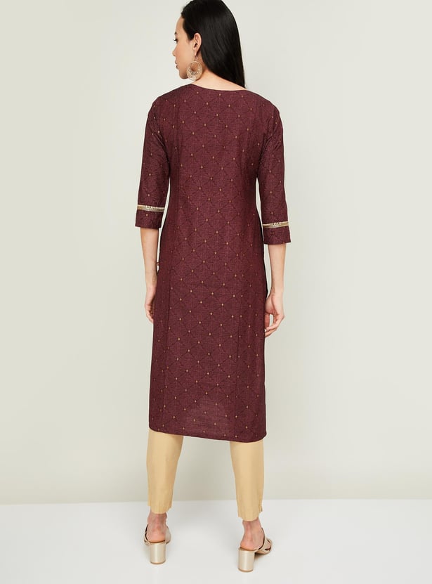 SPAN Women Printed Three-quarter Sleeves Straight Kurta