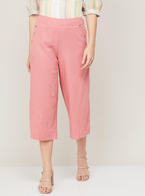 ALLEN SOLLY Women Solid Flared Crop Pants