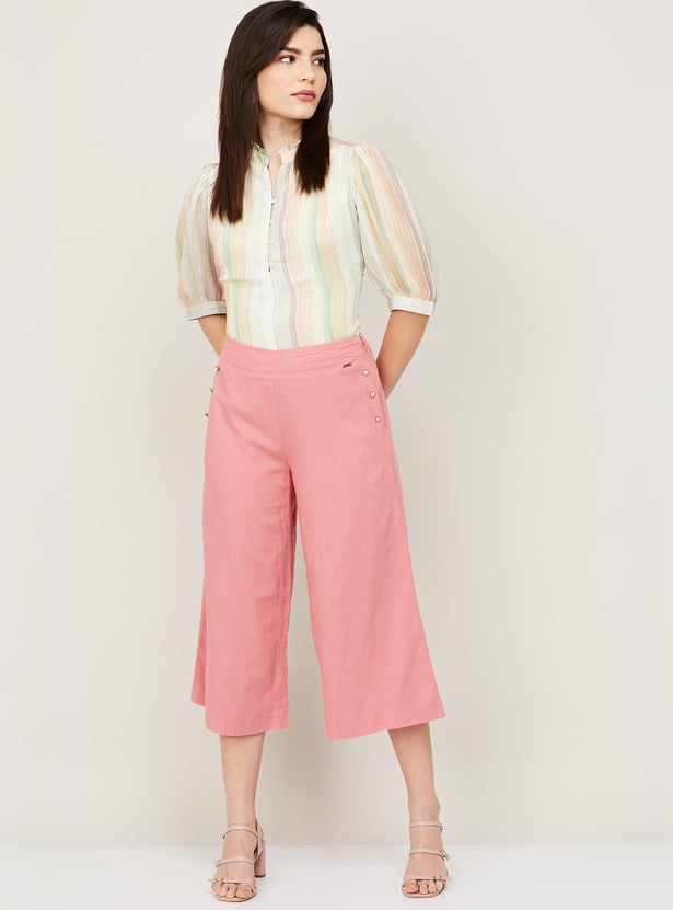 ALLEN SOLLY Women Solid Flared Crop Pants