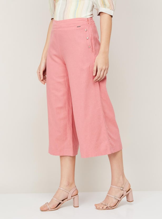 ALLEN SOLLY Women Solid Flared Crop Pants