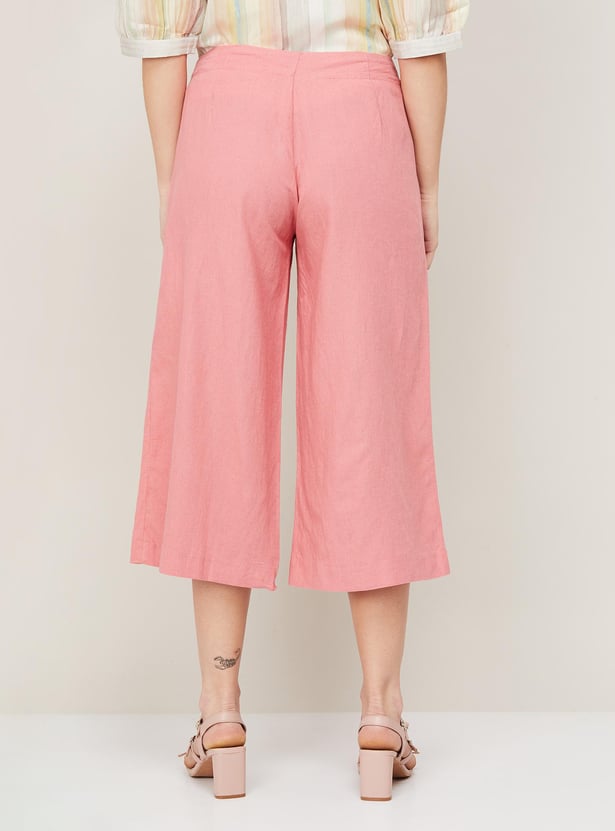 ALLEN SOLLY Women Solid Flared Crop Pants