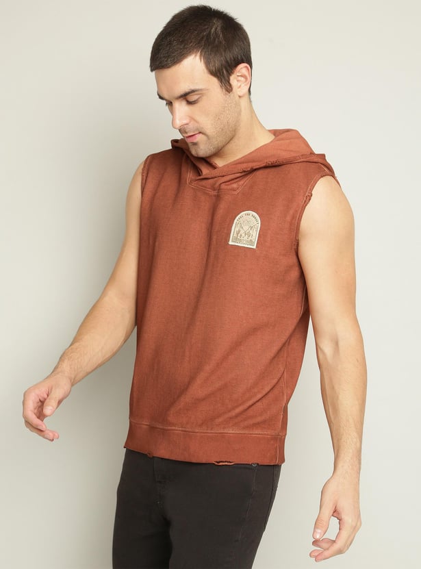 Buy JACK & JONES Men Printed Hooded Sleeveless Sweatshirt from