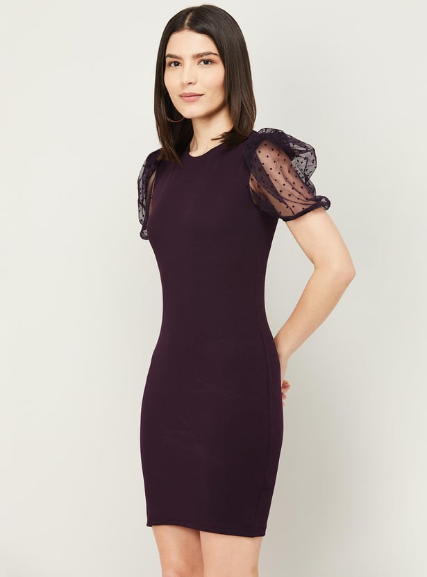 Buy GINGER Women Solid Puffed Sleeves Bodycon Dress from Ginger at