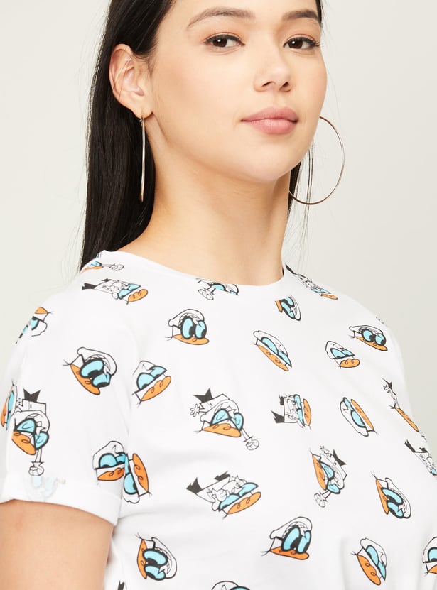 GINGER Women Character Printed Crop T-shirt