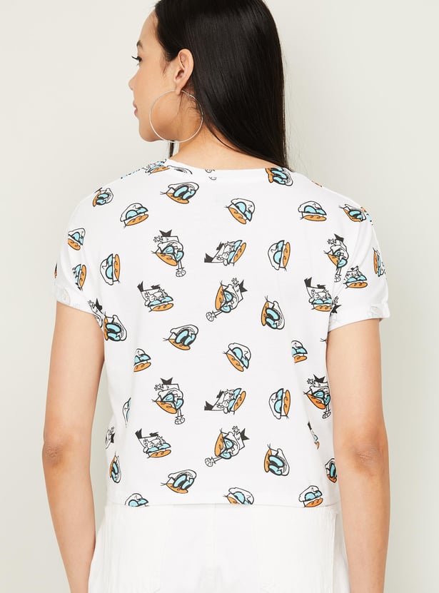 GINGER Women Character Printed Crop T-shirt