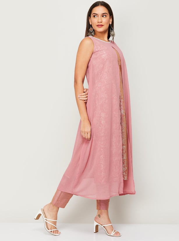 MELANGE Women Printed Layered Kurta with Straight Pants