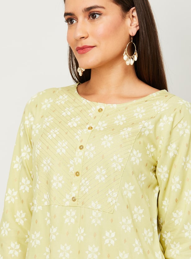 Women Blue Ethnic Printed Straight Kurta With Three Quarter Sleeves main image 1