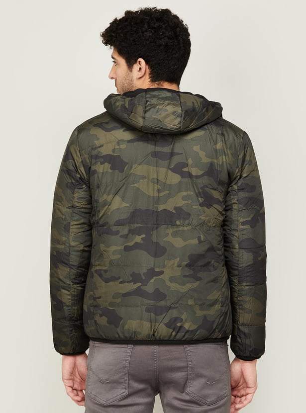 FORCA Men Regular Fit Reversible Hooded Casual Jacket