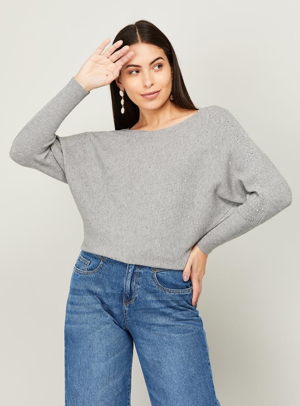 Buy CODE Women Embellished Dolman Sleeve Pullover Sweatshirt from CODE at just INR 1799.0