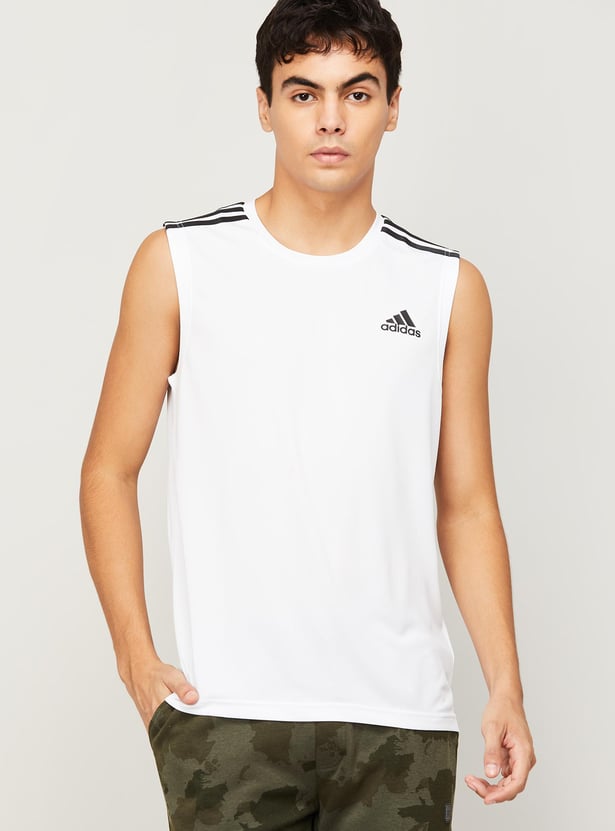 ADIDAS Men Striped Sleeveless Sports T-shirt