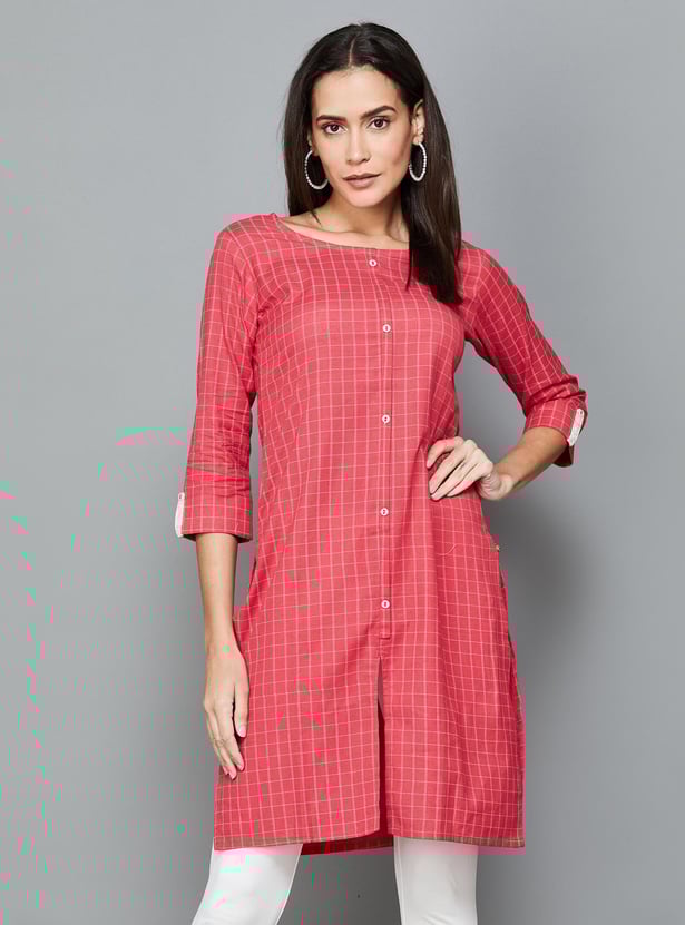 SPAN Women Checked Straight Kurta