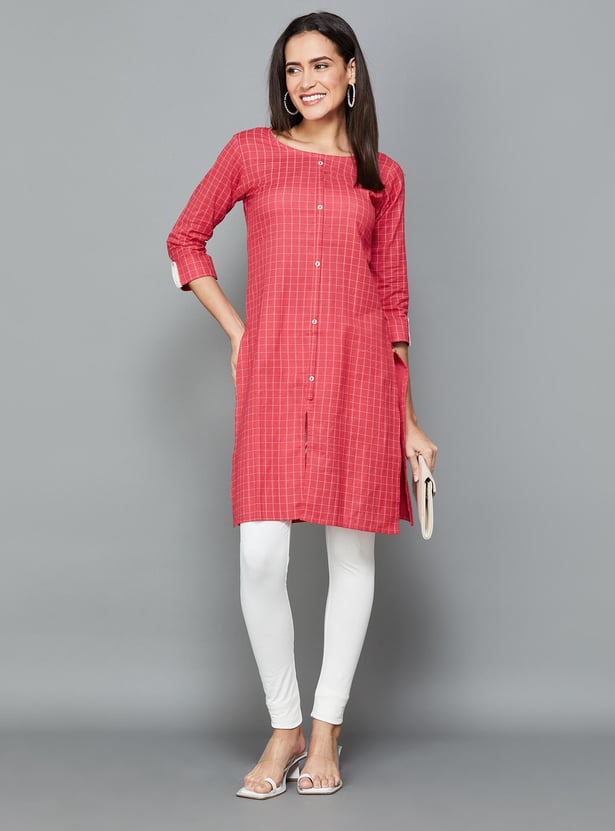 SPAN Women Checked Straight Kurta