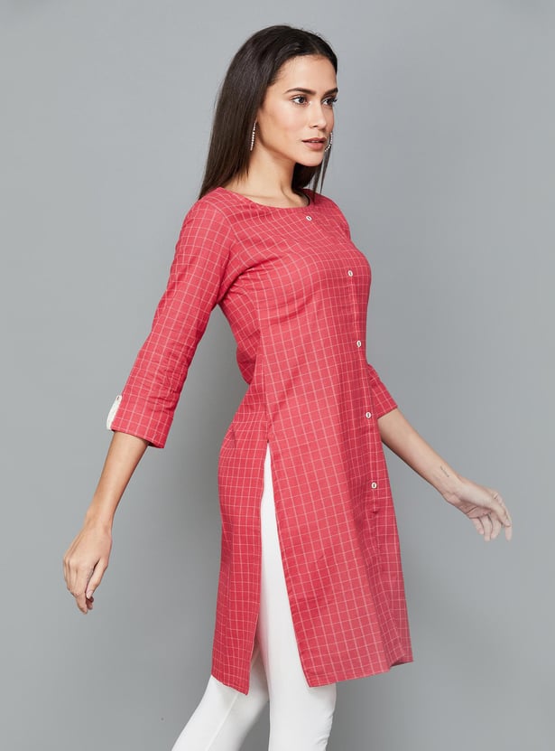 SPAN Women Checked Straight Kurta