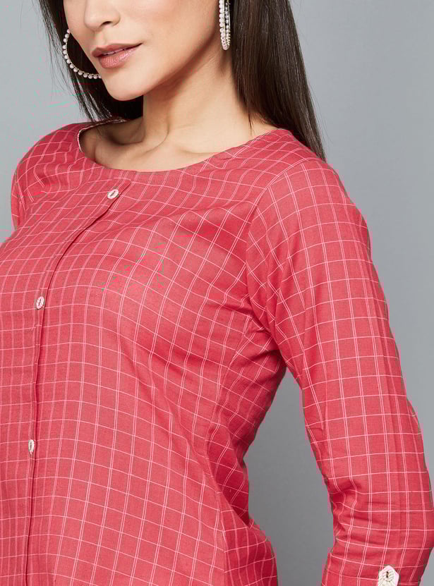 SPAN Women Checked Straight Kurta