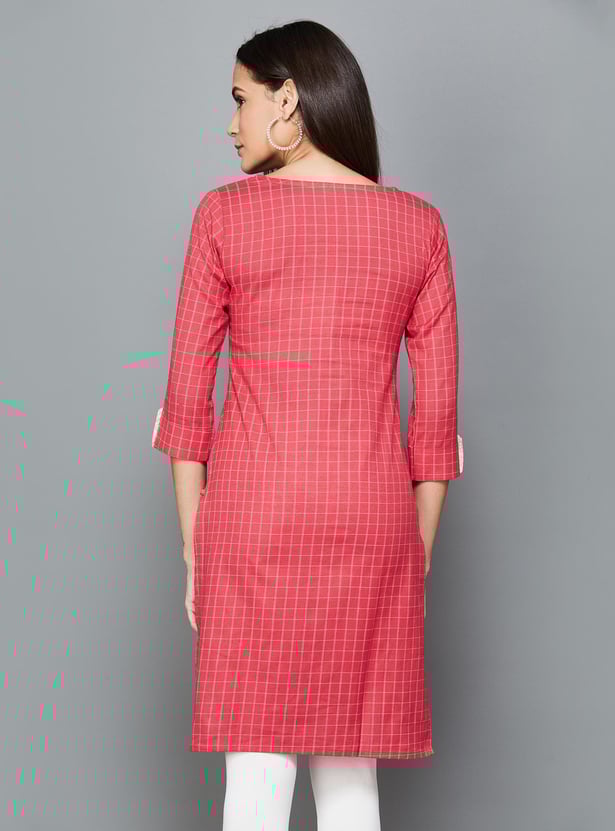 SPAN Women Checked Straight Kurta