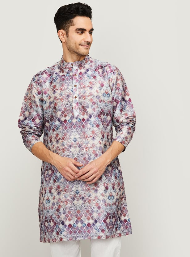 MELANGE Men Ethnic Print Band Collar Regular Fit Kurta