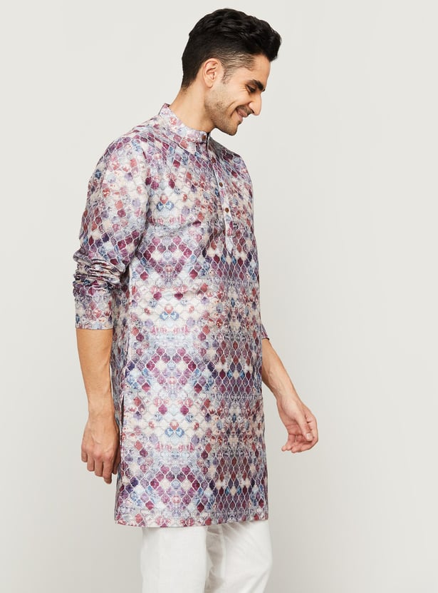 MELANGE Men Ethnic Print Band Collar Regular Fit Kurta