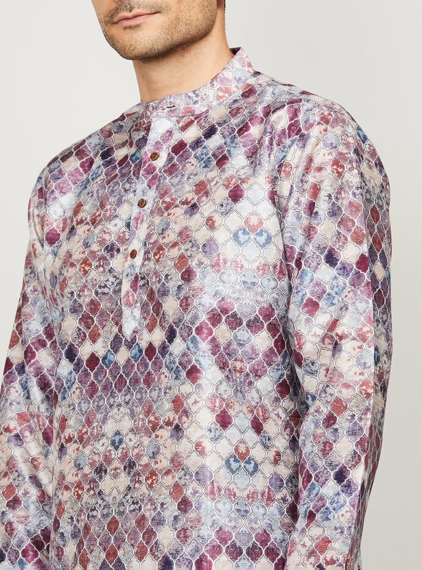 MELANGE Men Ethnic Print Band Collar Regular Fit Kurta