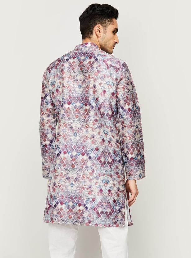 MELANGE Men Ethnic Print Band Collar Regular Fit Kurta