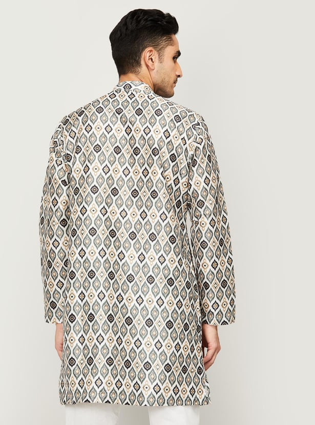 MELANGE Men Printed Band Collar Regular Fit Straight Kurta