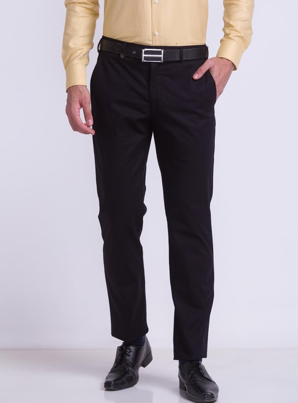 Buy PARK AVENUE Men Solid Flat Front Super Slim Formal Trousers from ...